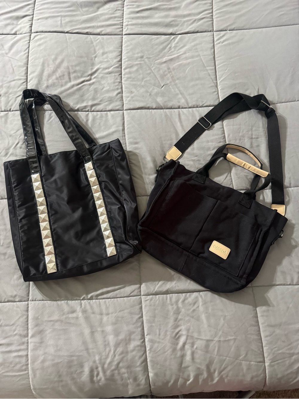 Black Nylon Shoulder Tote and Crossbody Bag Set - Unbranded